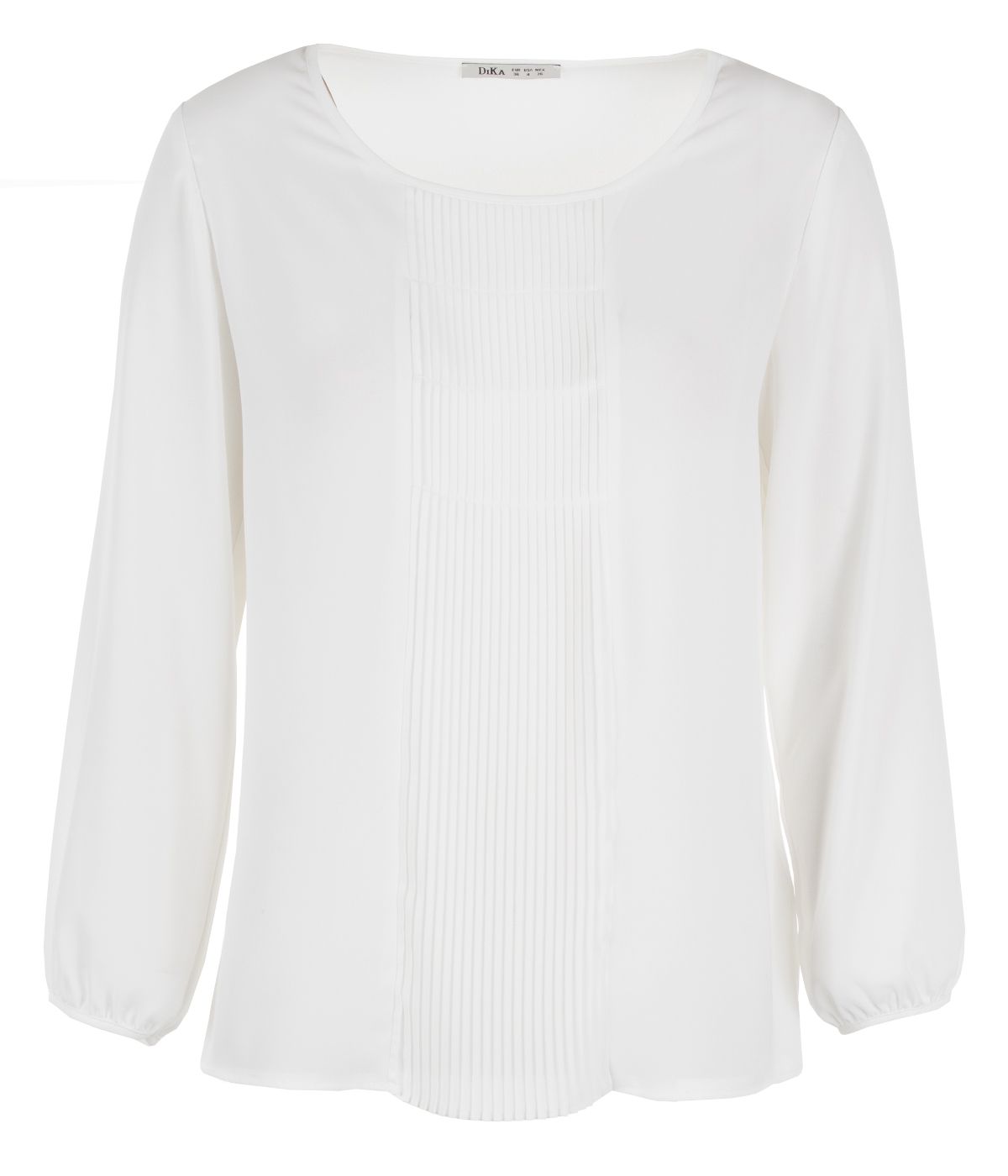Long-sleeved blouse with round neck and pleated front detail 0